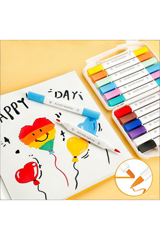 60 renkli çift uçlu akrilik marker kalem