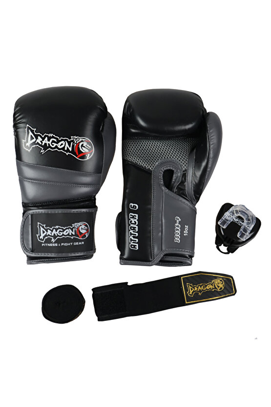 Attack 6 Boks Eldiveni Muay Thai Kick Boks Eldiveni Bandaj Dişlik ve Taşıma Çantalı set