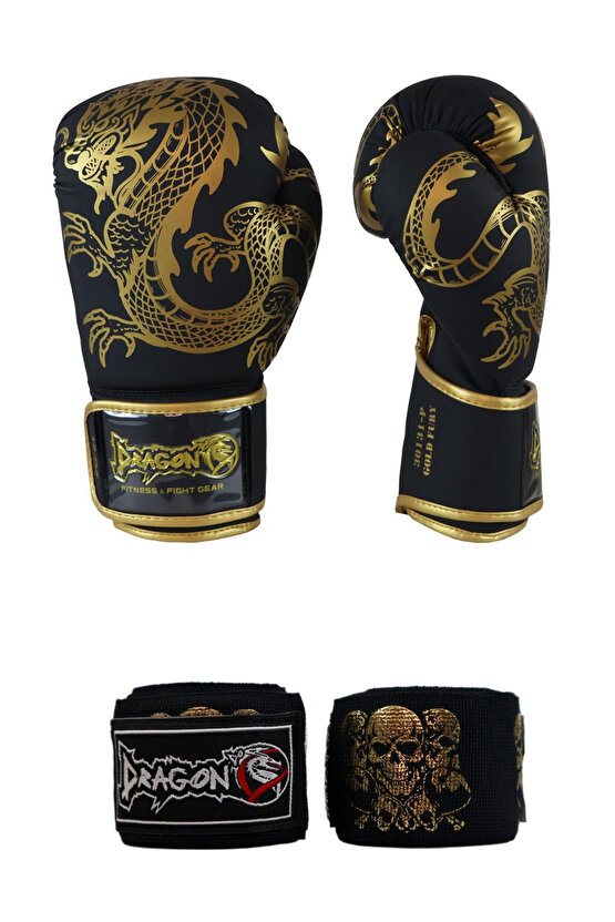 Gold Fury Boks Eldiveni Muay Thai Eldiveni ve Skull Gold 3,5 Mt Kuru Kafalı Boks Bandajı