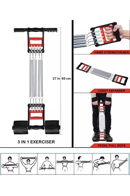 El Ayak Göğüs Yayı Çelik Yay Spor Aleti 5 Kademe Sertlik Ayarlanabilir Lyt.2234