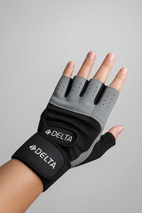 Uzun Bilek Bandajlı Gri Ağırlık Body Fitness Eldiveni - Wrist Wraps