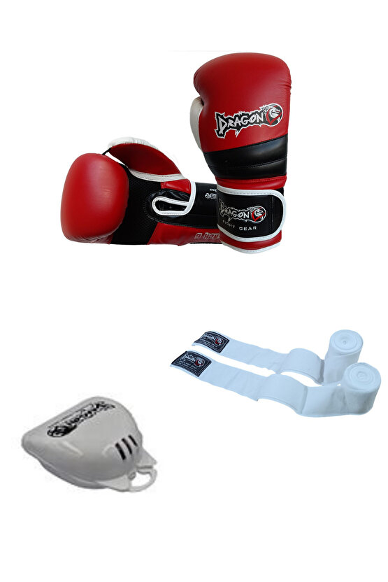 Attack 6 Boks, Kıck Boks, Muay Thai, Dragon Boks Eldiveni,  3 lü set, Bandaj dişlik eldiven