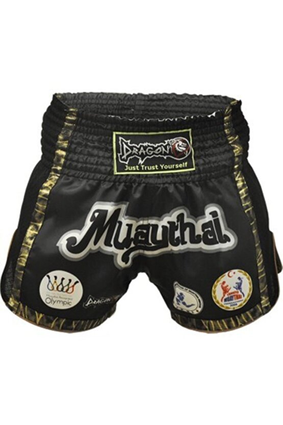 Unisex Siyah Muay Thai Federasyon Logolu Şort