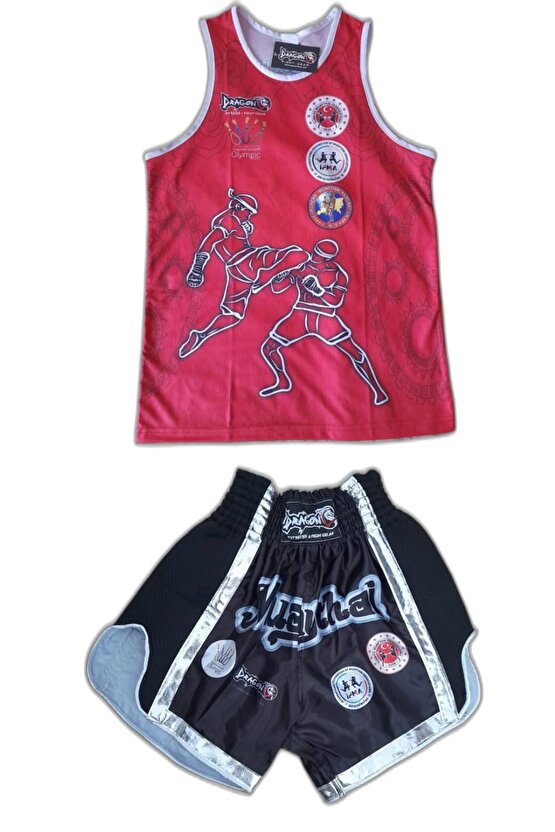 Muaythai Şort Federasyon Onaylı Maç Şortu Ve Federasyon Logolu Dijital Baskılı Spor Atlet 2li Takım