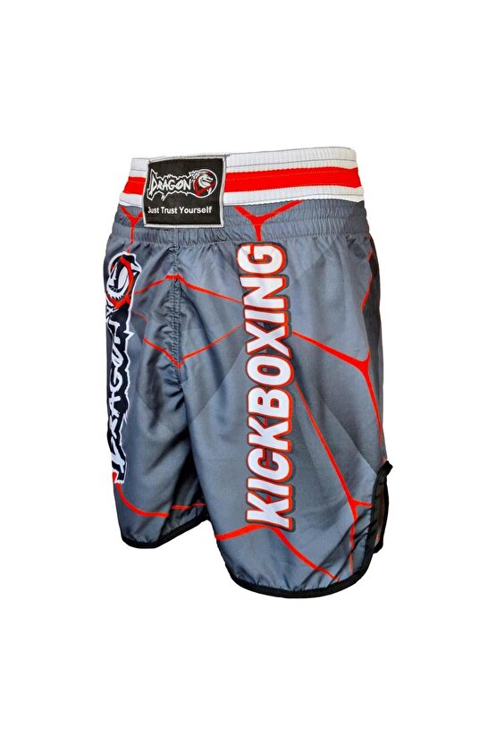 KB243 Kick Boks Şortu Kick Boxing Antrenman Şortu Gri Desenli Şort