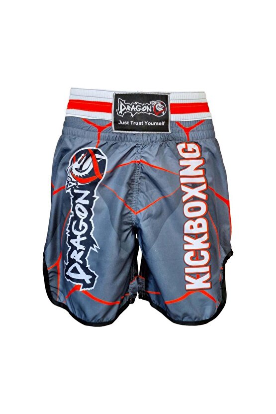KB243 Kick Boks Şortu Kick Boxing Antrenman Şortu Gri Desenli Şort