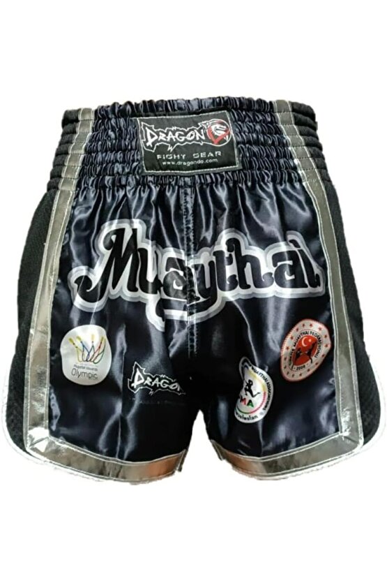 Muay Thai Federasyon Logolu Müsabaka Şortu Mt2019-gri Şeritli-l Beden