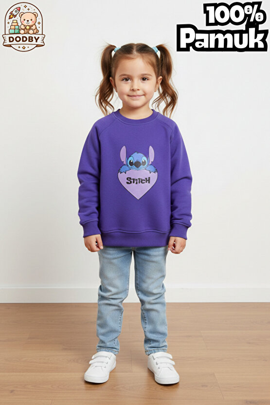 Stitch Sweatshirt İçi Yumuşak Tüylü Sweatshirt Erkek Çocuk Kıyafet Kız Çocuk Kıyafet Stitch Kıyafet