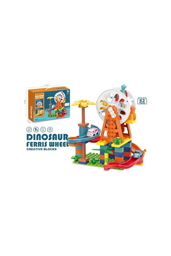 Çarklı Otopark Yapı Oyuncak Seti,dinazorlu Eğlence Oyuncak Otopark Seti