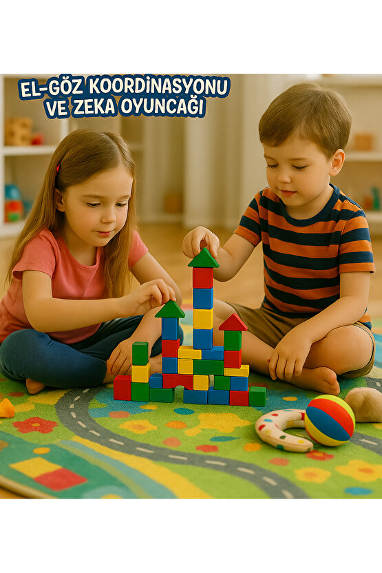 Woodoy 60 Parça Renkli Ahşap Bloklar