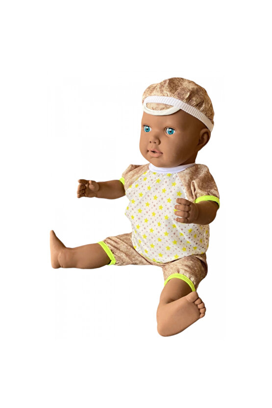 Oynar Gözlü Türkçe Konuşan Siyahi Berke Kel Et Bebek 60 Cm. - Konuşabilen Bebek - Kel Büyük Bebek