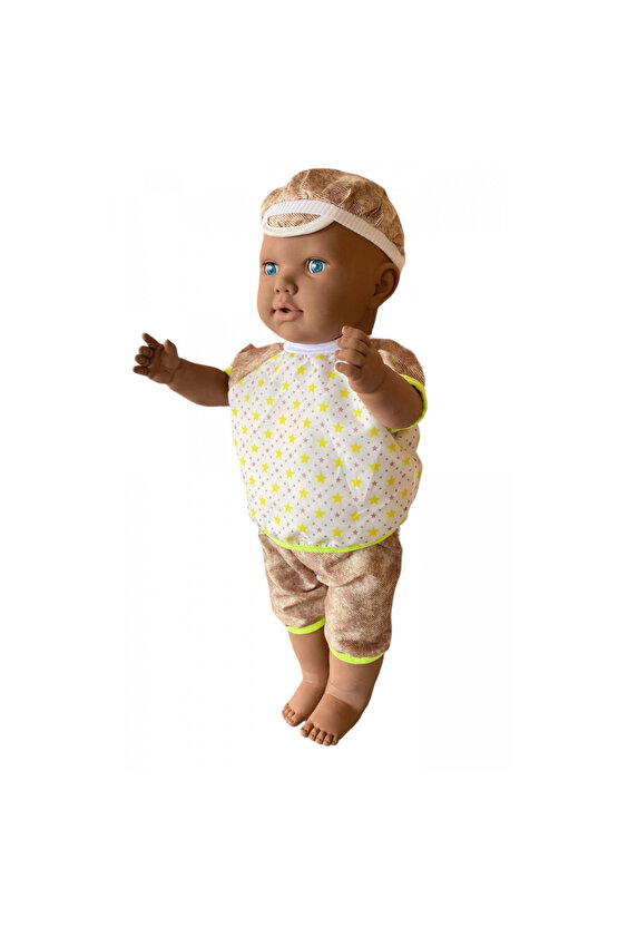 Oynar Gözlü Türkçe Konuşan Siyahi Berke Kel Et Bebek 60 Cm. - Konuşabilen Bebek - Kel Büyük Bebek