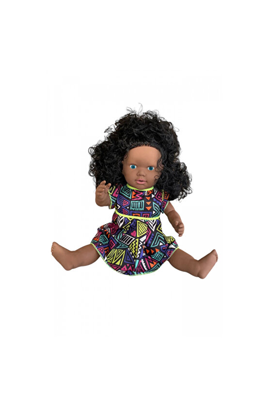 Oynar Gözlü Türkçe Konuşan Siyahi Nazlı Saçlı Et Bebek 60 Cm. - Konuşabilen Bebek - Saçlı Büyük Bebe