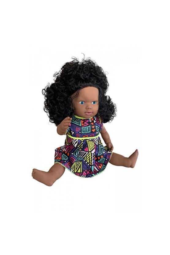 Oynar Gözlü Türkçe Konuşan Siyahi Nazlı Saçlı Et Bebek 60 Cm. - Konuşabilen Bebek - Saçlı Büyük Bebe