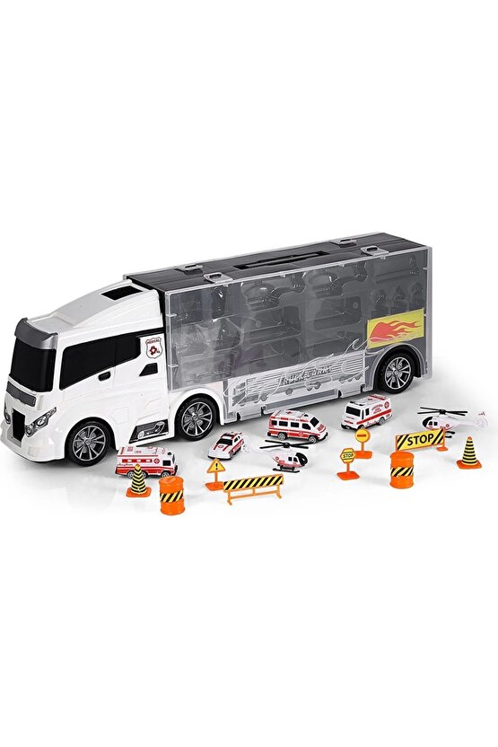 Rampalı Ambulans Tır Seti - Ambulans Taşıyıcı Tır - Kaydıraklı Kamyon - Araç Yol Seti - Tır Yol Seti