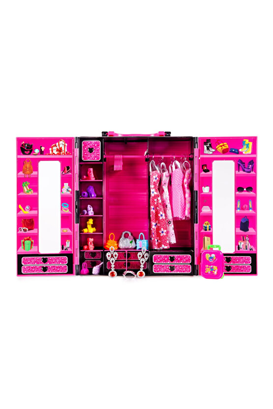 Beauty Aksesuarlı Gardırop - Barbie Dolap - Barbie Giysi Dolabı - Barbie Gardırop - Gardrop