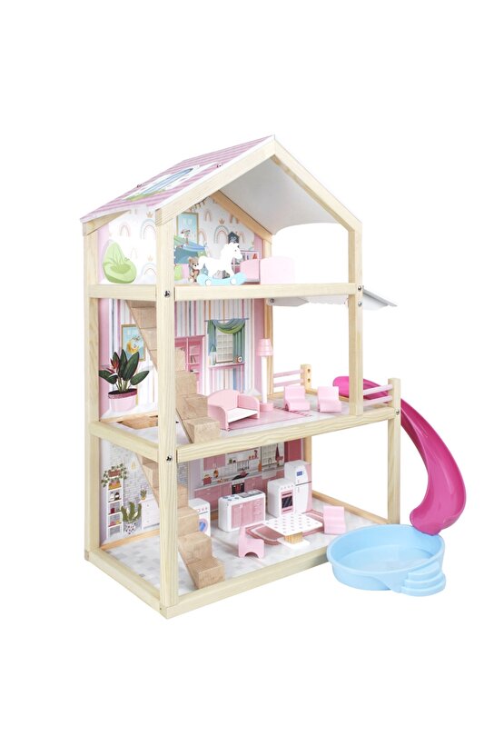 Lüx Ahşap Kaydıraklı Oyun Evi - Ahşap Tatil Evi - Havuzlu Oyun Evi - Ahşap Ev - Ahşap Oyun Evi