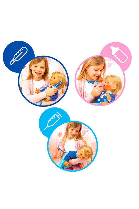 Çok Hastayım | 42 cm Hasta Et Bebek + Doktor Aksesuar Seti | Yanakları Kızaran Bebek