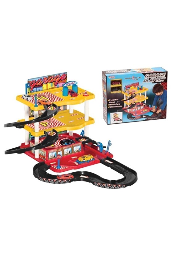 Oyuncak Otopark Garaj Oyun Seti Pisti 3 Katlı 2 Metal Araba