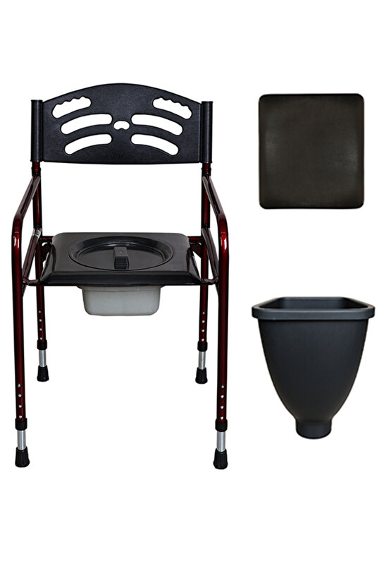 Deri Döşemeli Seyyar Katlanabilir Hasta Yaşlı Engelli Alaturka Tuvalet Banyo Sandalyesi Taşınabilir