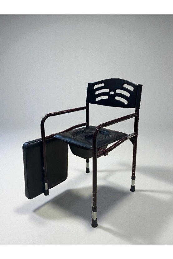 Hasta Yaşlı Tuvaleti Sandalyesi Seyyar Katlanabilir Klozetli Lazımlık Oturak Yükseltilebilir Bordo