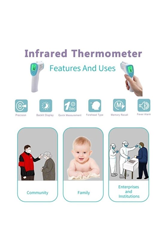 Uzaktan Uzaktan Temassız Kızılötesi Dijital Ateş Ölçer Termometre
