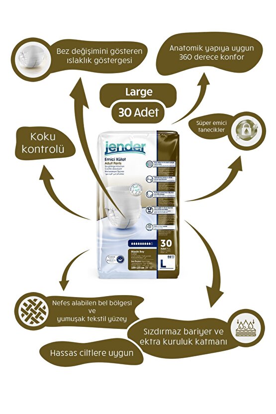 Emici Külot Yetişkin Hasta Bezi Large 30lu Paket