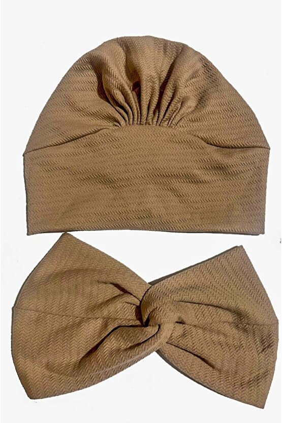 Bej Burgu Bantlı Hazır Bone