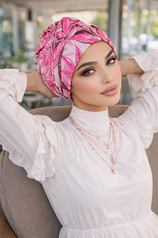 Pudra Pembe Desenli Burgu Bantlı Bone