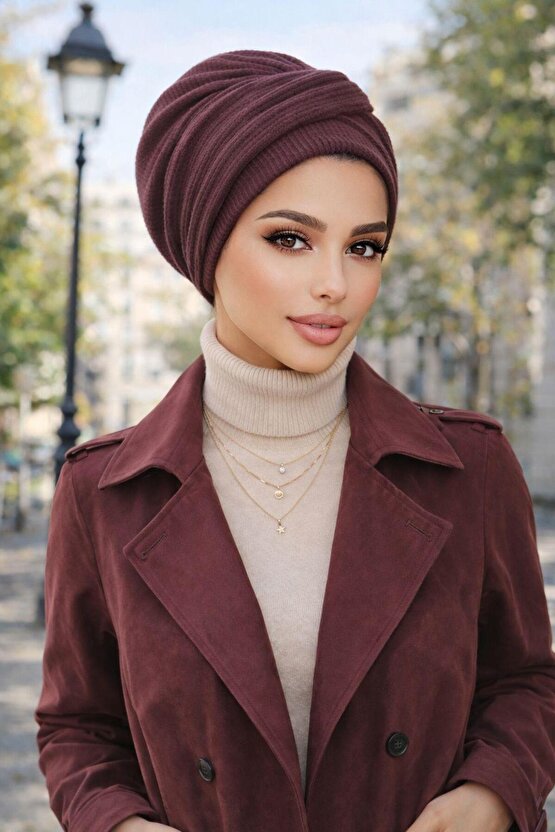 Koyu Bordo Burgu Bantlı Bone