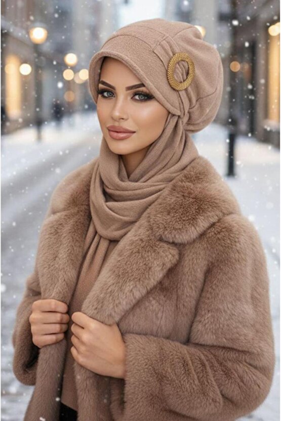 Camel Gold Tokalı Tesettür Şapka