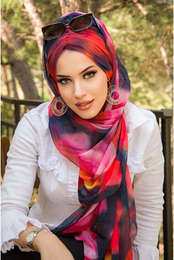 Kırmızı Bordo Batik Desenli Hazır Şal