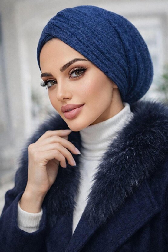 Lacivert Triko Büzgülü Salaş Bone