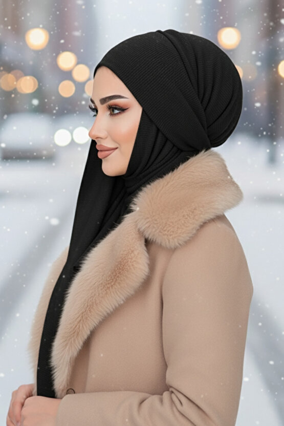 Siyah Fitilli Kelebek Bone Şal