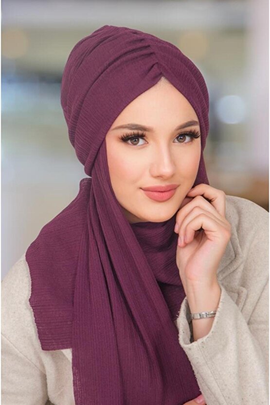 Koyu Bordo Kelebek Model Büzgülü Bone Şal