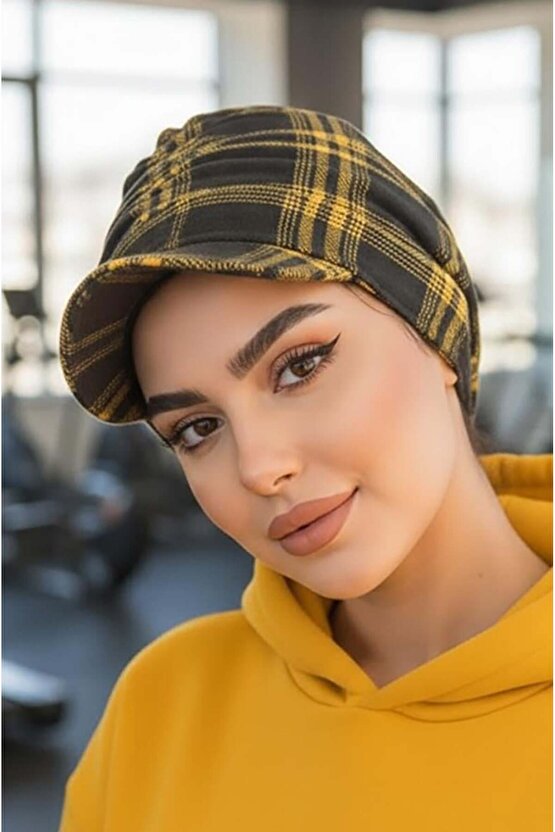 Siyah Hardal Ekose Desen Tesettür Şapka