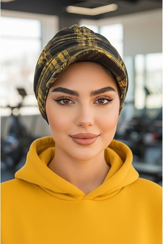 Siyah Hardal Ekose Desen Tesettür Şapka