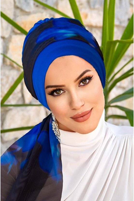 Saks Siyah Batik Fularlı Bone