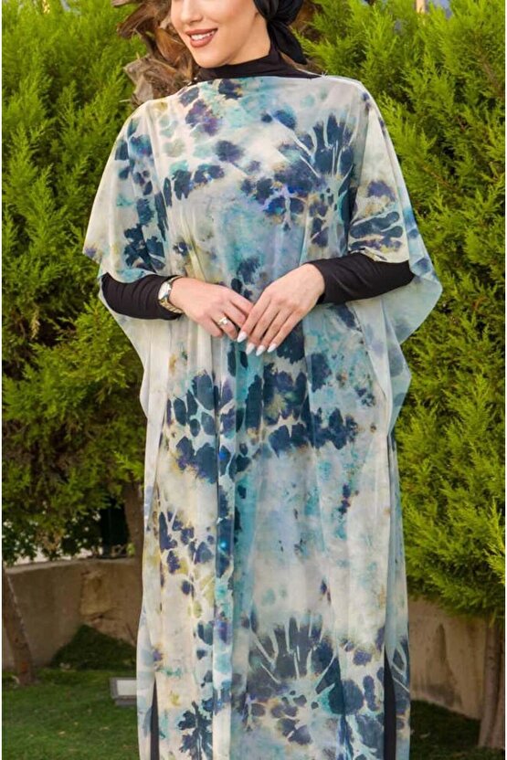 Turkuaz Batik Desenli Tesettür Pareo