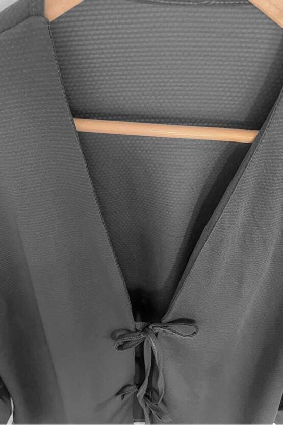 Füme Önü Bağlamalı Kimono Tunik  Likralı Yazlık Kumaş