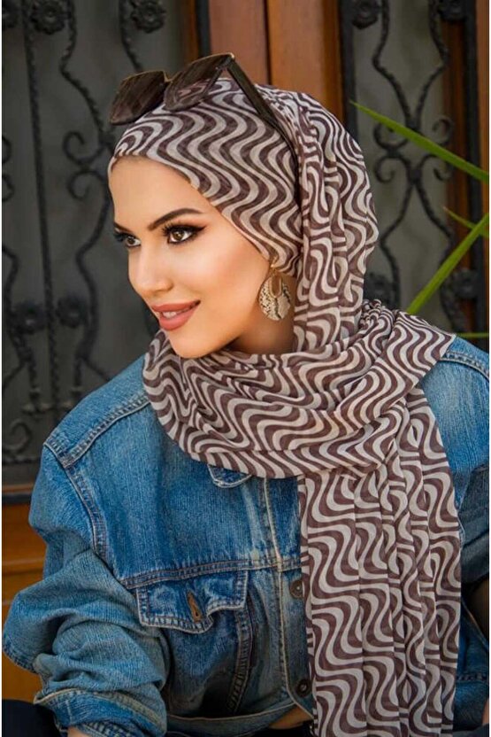 Kahve Taş Helezon Desenli Bone Hazır Şal