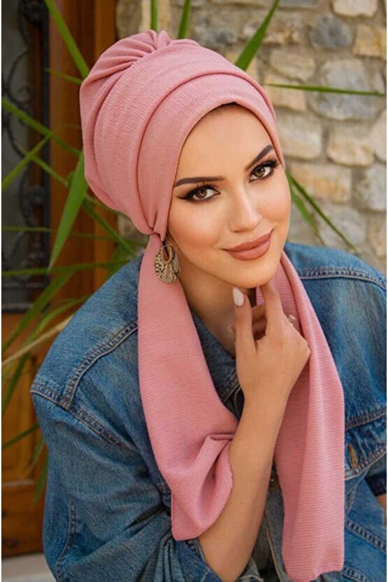 Pudra Krınkıl Atkılı Tesettür Bone