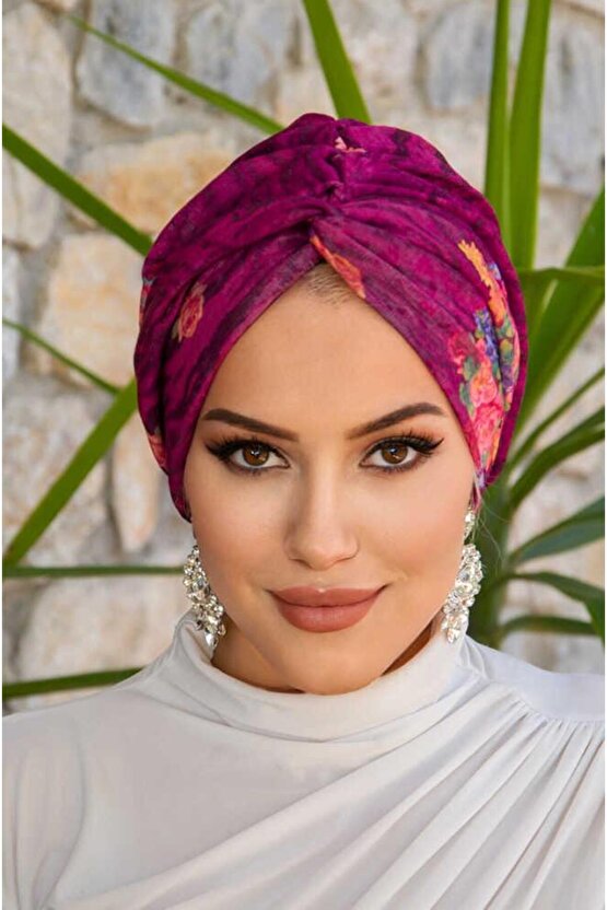 Vişne Desenli Hazır Burgu Düğüm Bone