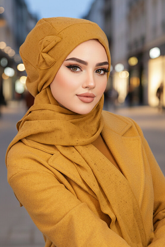 Hardal Karyağdı Fiyonklu Tesettür Bere