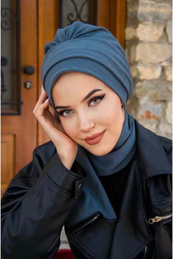 İndigo Kışlık Atkılı Bone