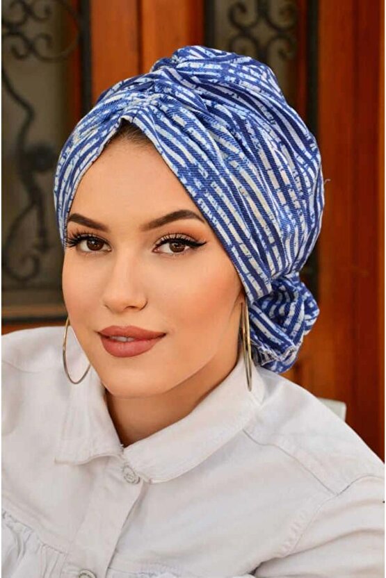 Kot Mavi Çizgili Tokalı Bone