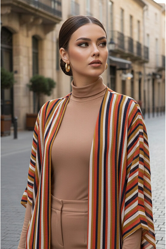 Taba Çizgili Tesettür Hırka - 10100