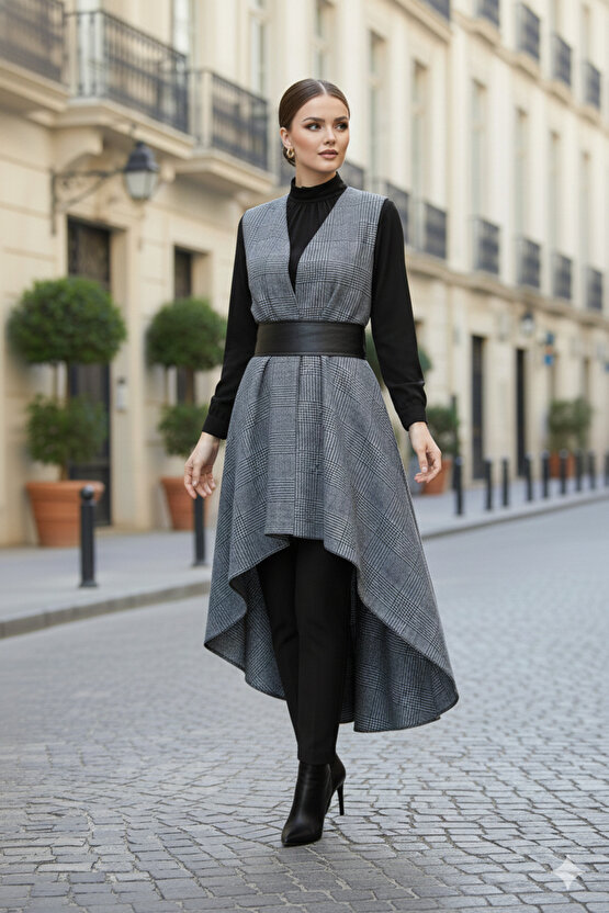 Füme Siyah Kareli Yelek