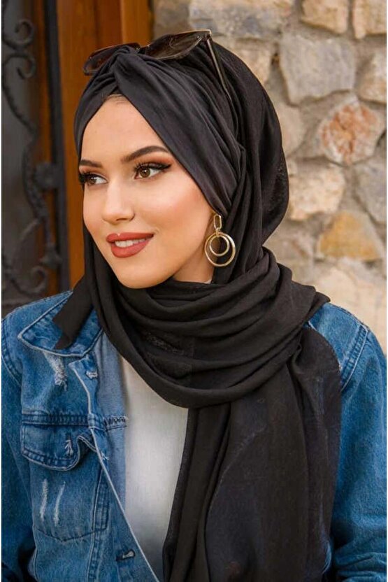Siyah Düz Burgu Hazır Şal