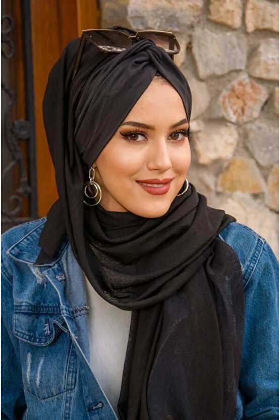 Siyah Düz Burgu Hazır Şal